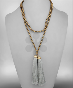 Wood Bead Tassel Necklace